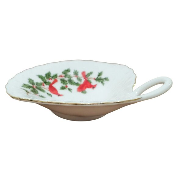 Lefton Cardinal Candy Dish Birds Holly Christmas Holiday Trinket Bone China 1988 - Picture 7 of 14